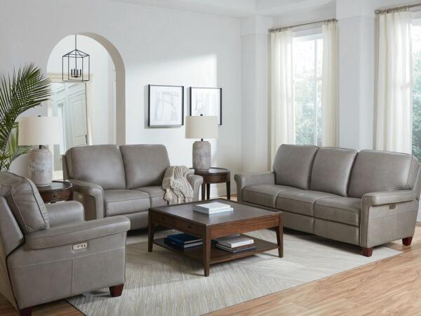 Club Level Dixon Power Motion Sofa in Granite Leather - Image 2