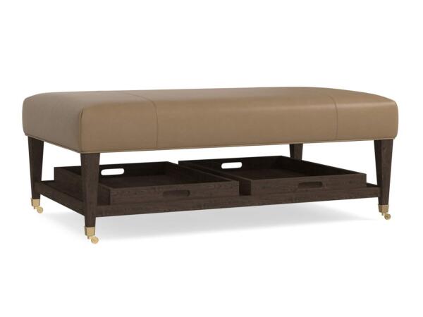 Kara 51″ Leather Ottoman with Trays 1510-5030L Ottomans & Poufs Bassett Furniture