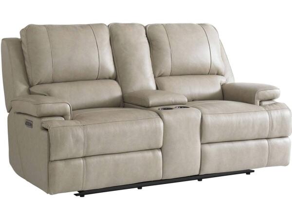 Parker Club Level Loveseat w/Power & Console Tan Loveseats Bassett Furniture