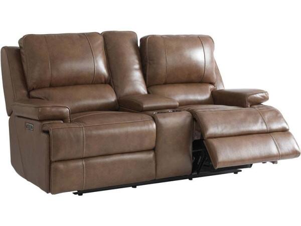 Parker Club Level Loveseat w/Power & Console Brown - Image 2