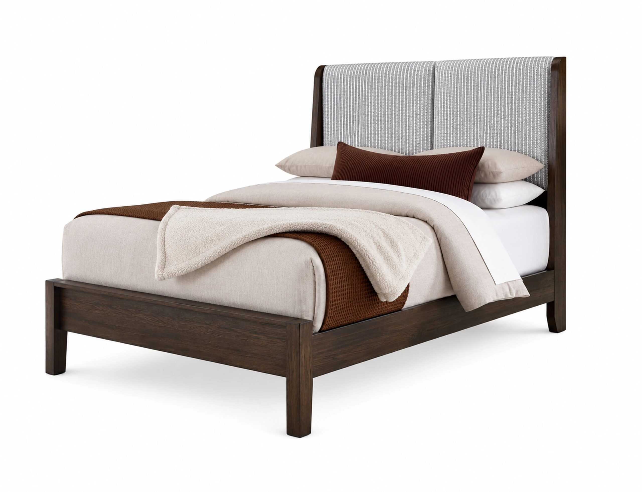 King Shelter Uph Bed-Grey Stripe